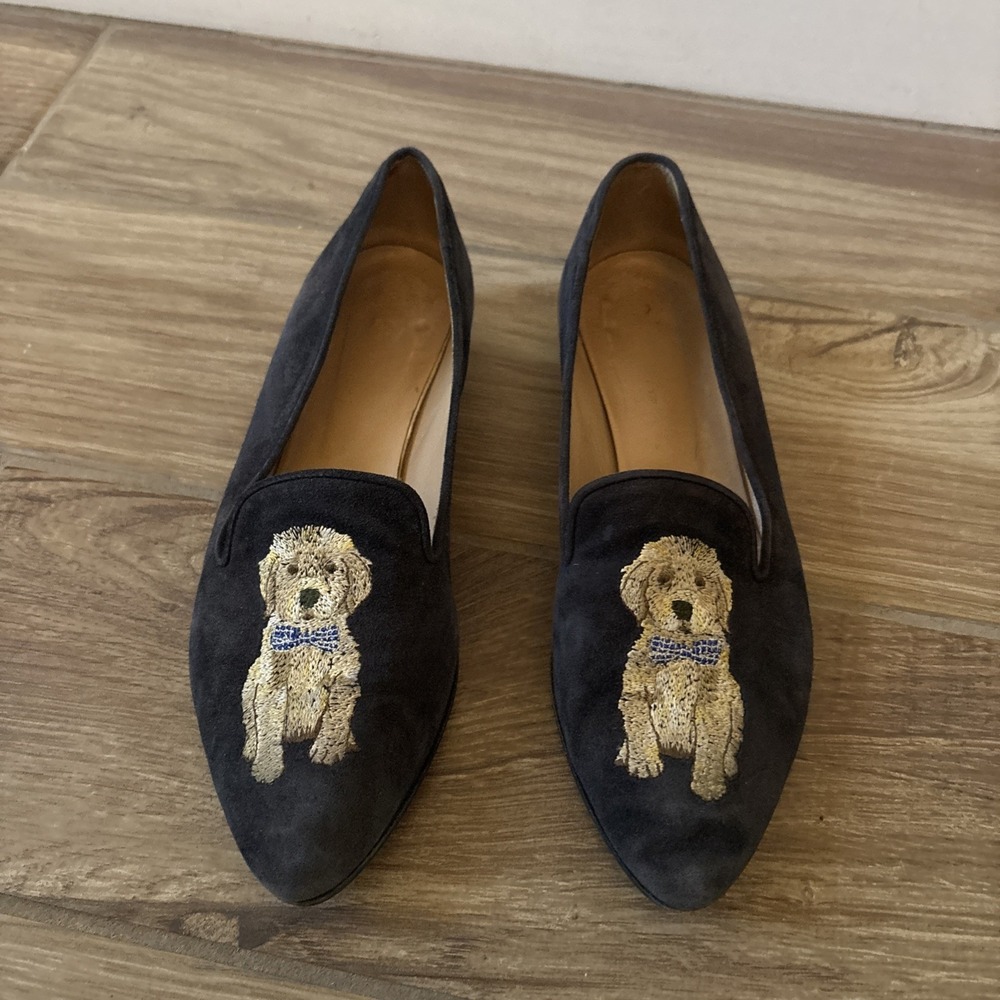Womens Stubbs & Wootton Like Puppy Bow tie Black Velvet Loafers Shoes 7.5/37.5